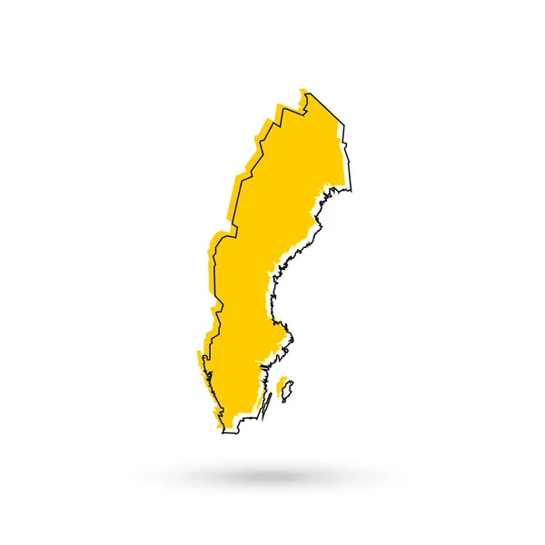 Желтая Карта Швеции Подробная Силуэт Изолирован Белом Фоне — стоковый вектор