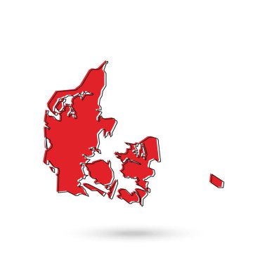 Danimarka haritası çok detaylı. Beyaz arkaplanda kırmızı siluet izole edildi.