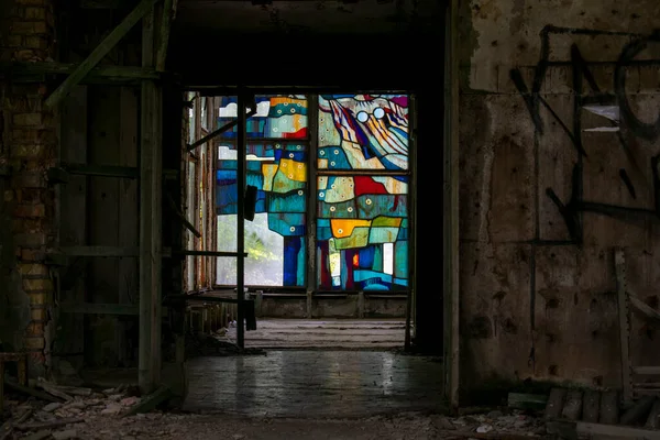 Mosaico Vidrio Cafetería Junto Río Ciudad Ucraniana Pripyat — Foto de Stock