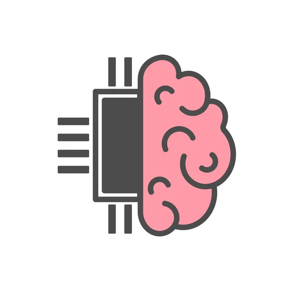 Cérebro Com Chip Cpu Ícone Design Plano Vetorial —  Vetores de Stock