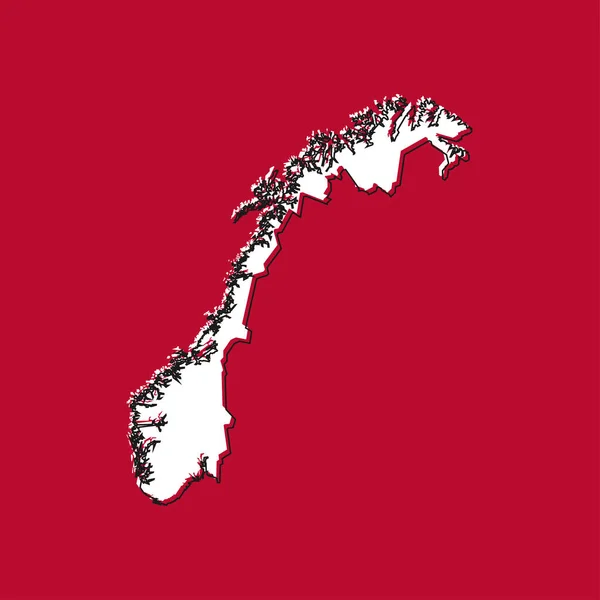 ノルウェーの地図非常に詳細な Rilhouette赤の背景に隔離 — ストックベクタ