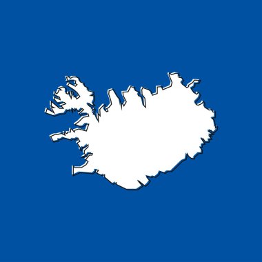 İzlanda Vektör Haritası Mavi Arkaplanda İzole Edildi.