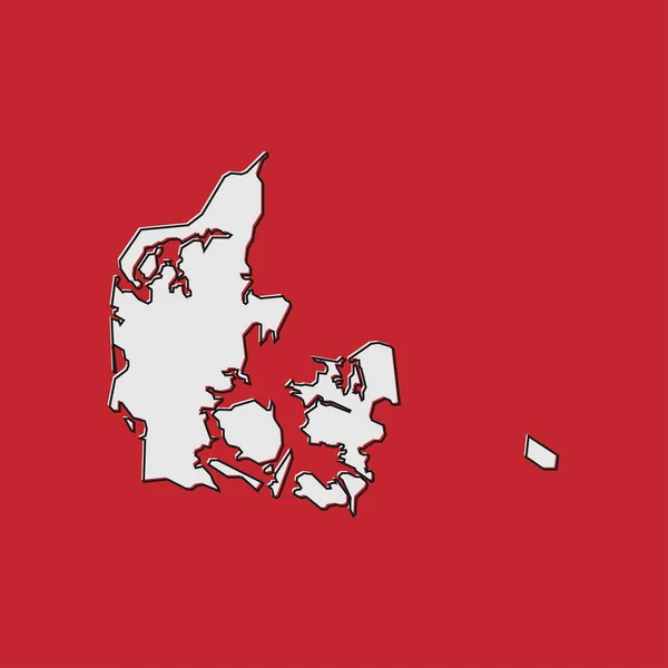 Mapa Dinamarca Silueta Aislada Sobre Fondo Rojo — Archivo Imágenes Vectoriales