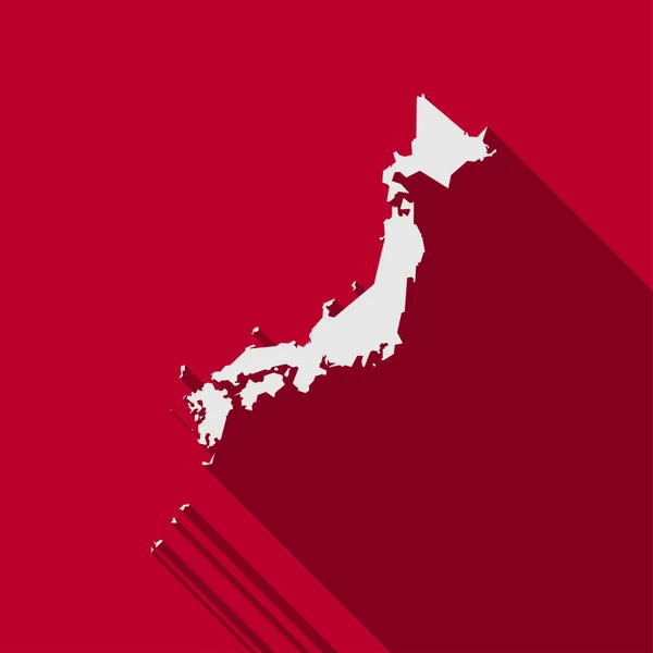 Mappa Del Giappone Silhouette Isolata Sfondo Rosso Con Lunga Ombra — Vettoriale Stock