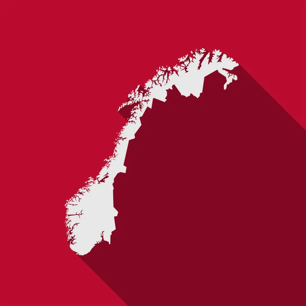 ノルウェーの地図 長い影を持つ赤い背景に隔離されたシルエット — ストックベクタ