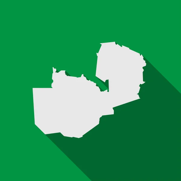 Mappa Dello Zambia Sfondo Verde Con Lunga Ombra — Vettoriale Stock