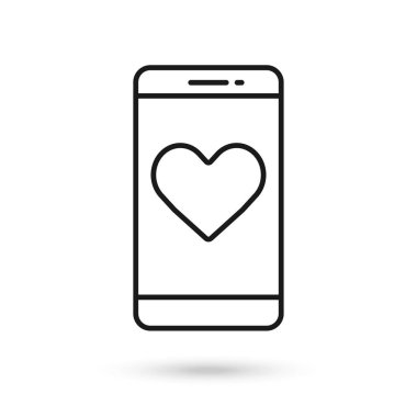 Kalp işaretli cep telefonu düz tasarım simgesi.