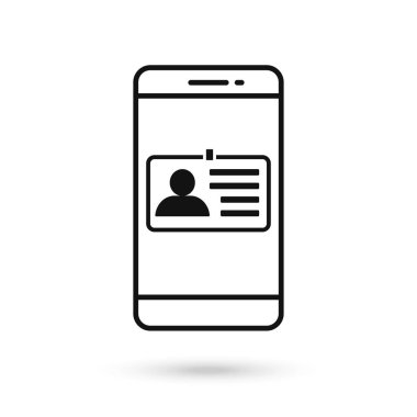 Kimlik rozeti simgesine sahip cep telefonu düz tasarımı.