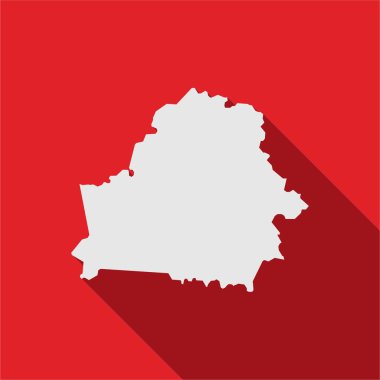 Beyaz Rusya haritasının uzun gölgeli kırmızı arkaplan üzerindeki vektör illüstrasyonuName