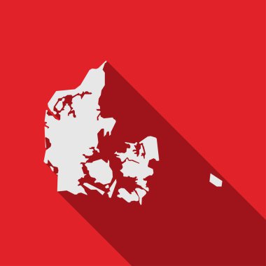 Danimarka haritası. Siluet uzun gölgeli kırmızı arkaplanda izole edildi