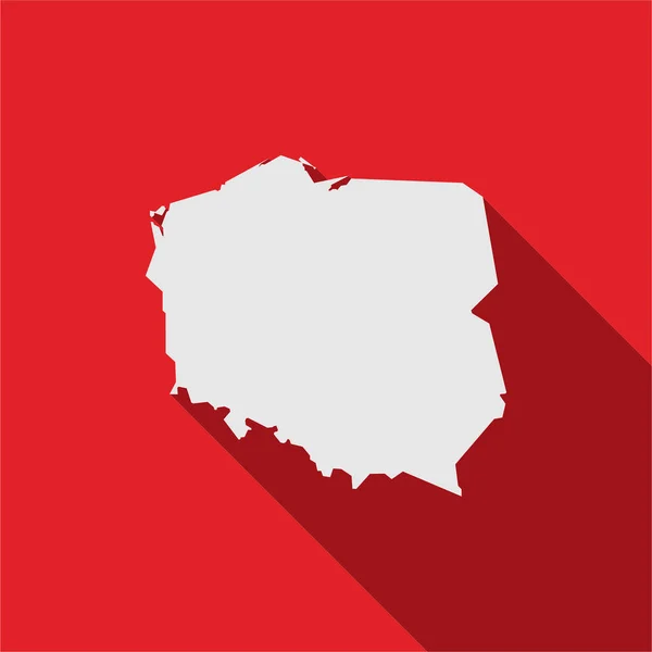 Landkarte Von Polen Auf Rotem Hintergrund Mit Langem Schatten — Stockvektor