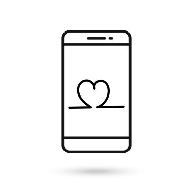 Kalp simgesine sahip cep telefonu düz tasarım simgesi