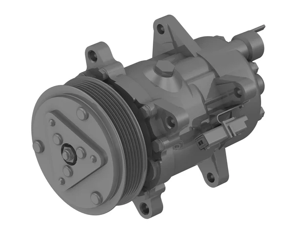 Car air conditioning compressor. Detail of the car. Car air conditioning compressor isolated on a white surface. 3D Illustration