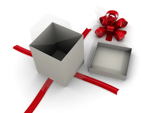 Open gift box. Empty open gift box lies on a white surface. 3D Illustration
