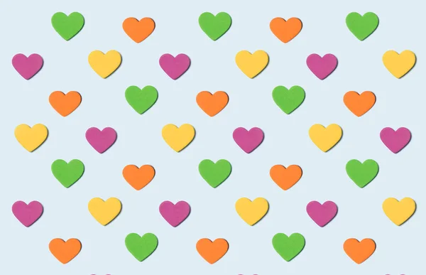 Seamless Colorful Pattern Hearts Light Blue Background Top View Valentine — Stock Photo, Image