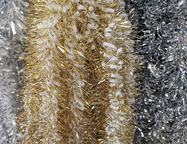 Tinsel Metálico Sem Foco Brilhante Natal Fundo Ano Novo Fundo — Fotografia de Stock