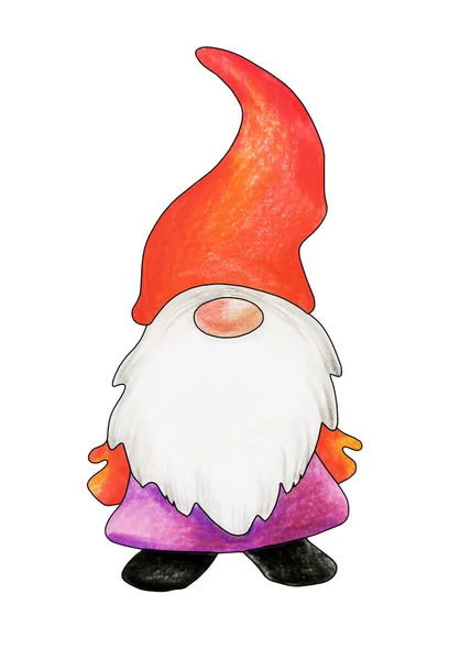 Mignon Drôle Gnomes Barbus Blancs Avec Des Chapeaux Rouges Petit — Photo