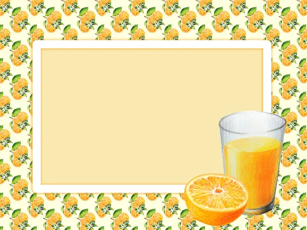Pomarańczowa Ramka Plasterek Pomarańczy Świeże Ramy Cytrusowe Ręcznie Rysowany Wzór — Zdjęcie stockowe