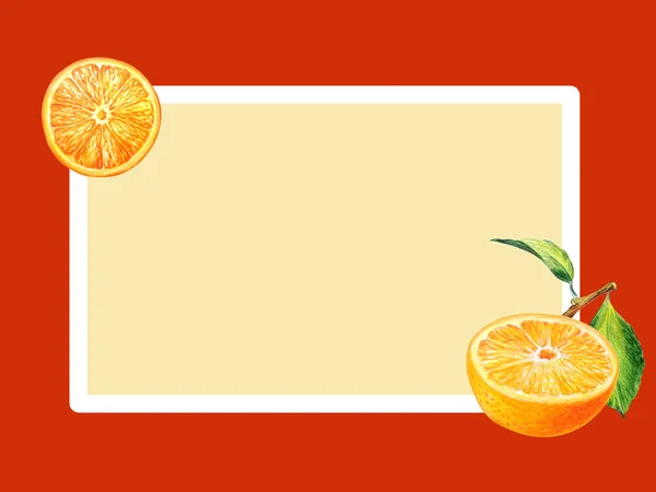 Orange Frame Orange Slice Fresh Citrus Frames Hand Drawn Design — Stock Photo, Image