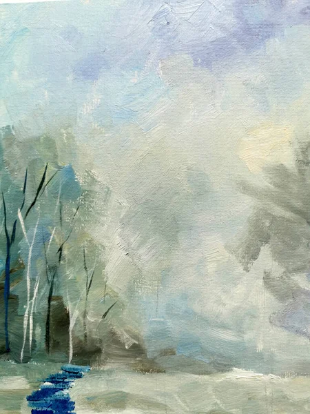 Abstract Art Winter Landscape Oil Paints Background Winter Tones Oil — ストック写真