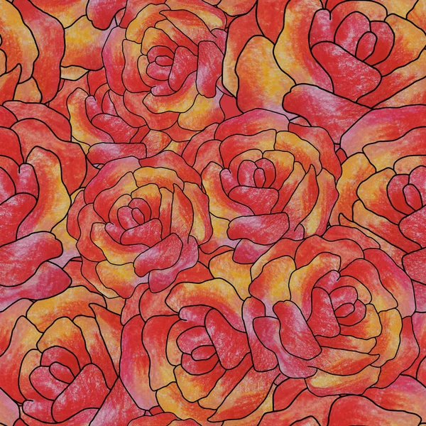 Viele Rote Farbstifte Rosen Nahtlosen Hintergrund — Stockfoto