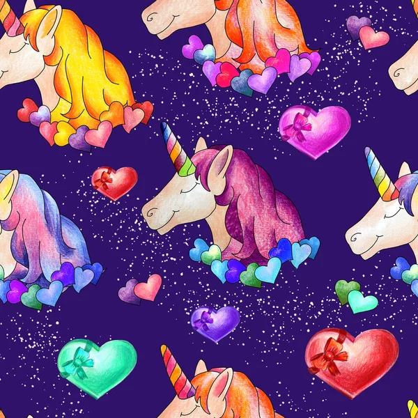 unicorn drawing seamless pattern for kids. Fashion illustration drawing in modern style for clothes.