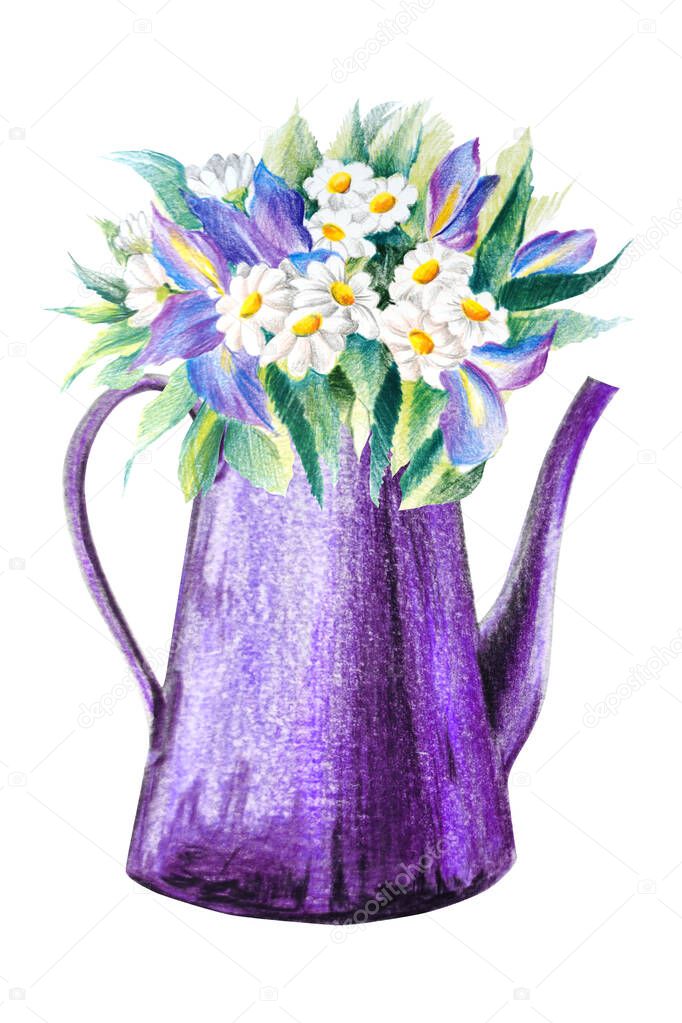 Garden watering can with flowers