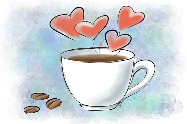 Cup Coffee Hearts Abstract Background — Stock Photo, Image