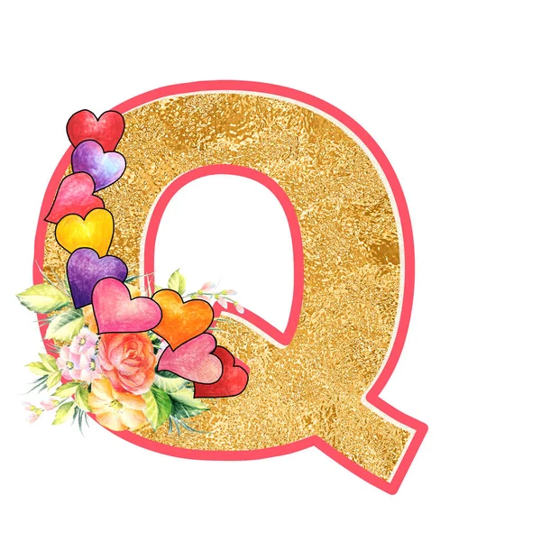 Artistic Alphabet Capital Letter Illustration Summer Bouquet Leaves Flowers Ane — Stock fotografie
