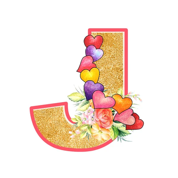 Artistic Alphabet Capital Letter Illustration Summer Bouquet Leaves Flowers Ane — Stockfoto