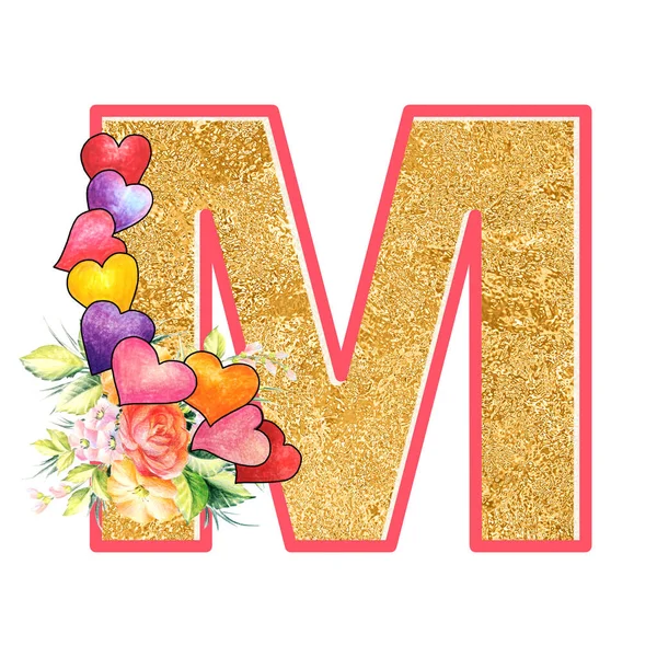 Artistic Alphabet Capital Letter Illustration Summer Bouquet Leaves Flowers Ane — 图库照片