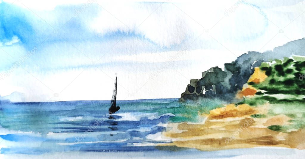 summer background of a watercolor seascape