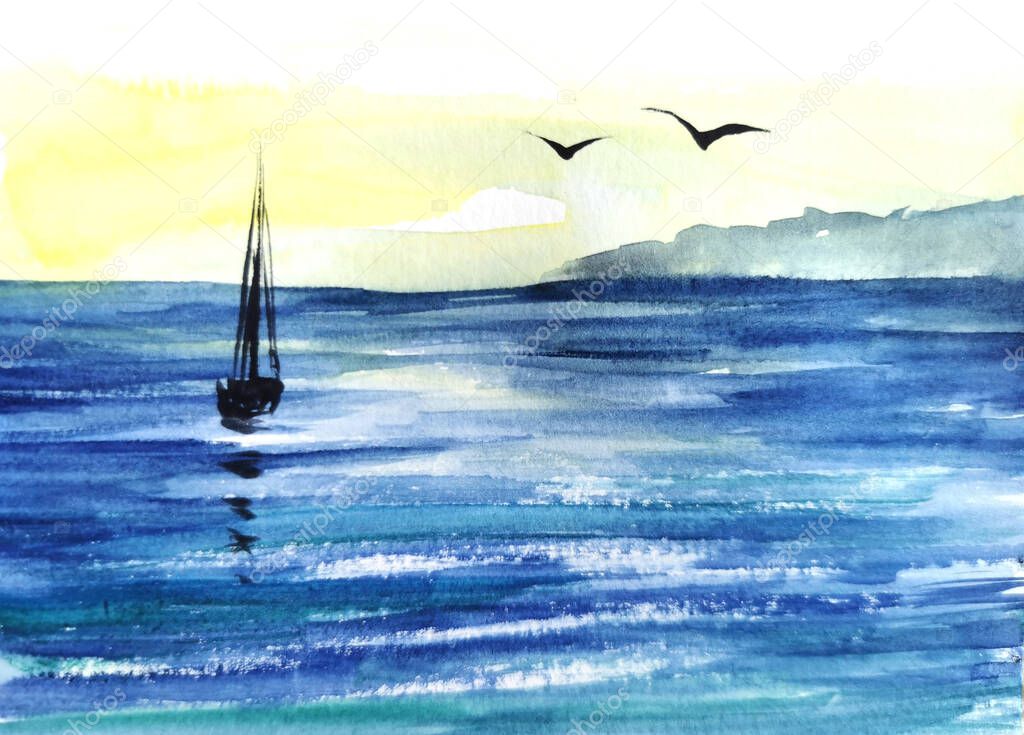 summer background of a watercolor seascape