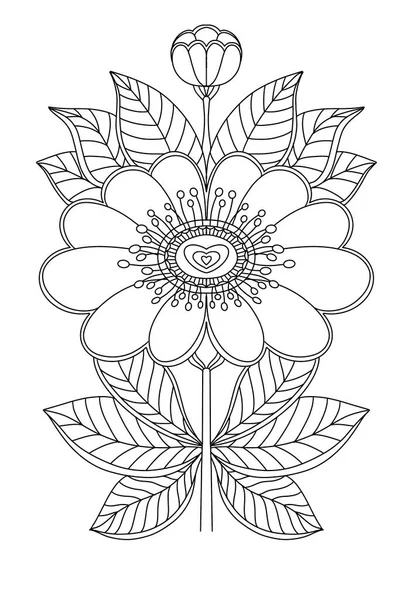 stylized flower drawing lines for coloring on a white background, for kids activity