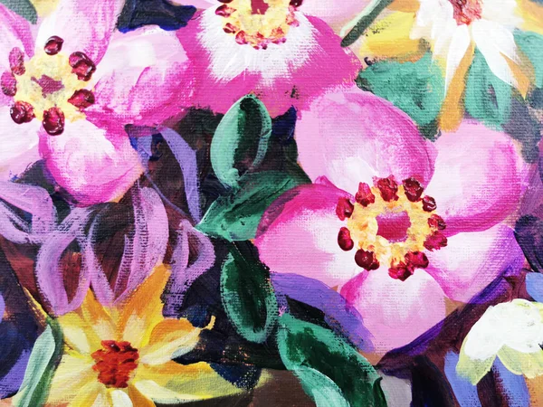 Bouquet Lumineux Fleurs Jardin Fleurs Sauvages Peinture Huile Acril Sur — Photo