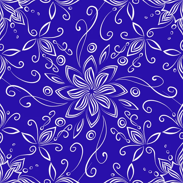 Flor Mandala Azulejo Sobre Fondo Azul Patrón Sin Costuras —  Fotos de Stock