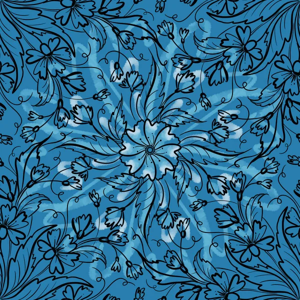 Fleur Mandala Tuile Sur Fond Bleu Motif Sans Couture — Photo