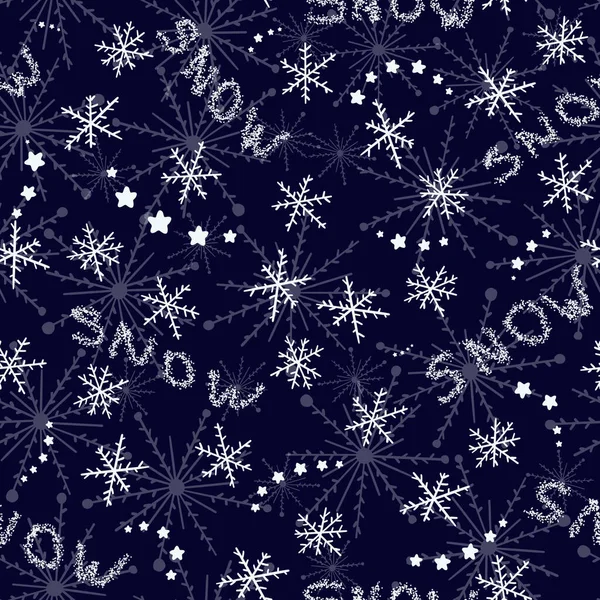 Tmavě Modré Noční Hvězdy Pozadí Ilustrace Sníh Vločky Bezešvé Vzor — Stock fotografie