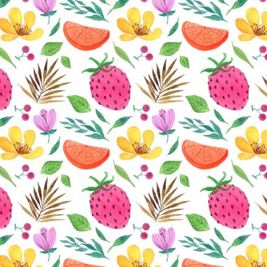 Çilek rengini suluboya yaz arkaplan tasarımı çizimi