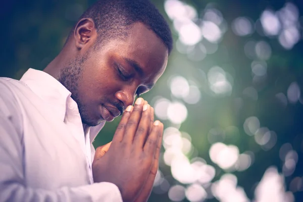 African Man Praying Thank God Low Key Style — Stock Photo, Image