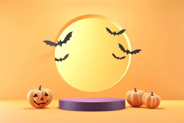 Fondo Abstracto Del Podio Mínimo Para Halloween Representación Carácter Sonriente — Foto de Stock