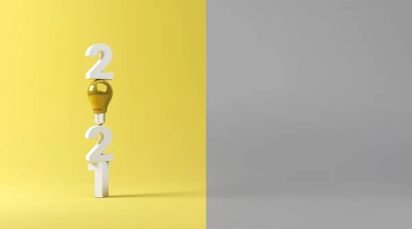 Creativity Inspiration Concepts Light Bulb Idea 2021 New Year Yellow — Stock Photo, Image