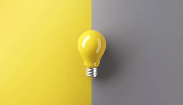 Pomysły Kreatywność Inspiracji Biała Żarówka Szarym Żółtym Tle Przestrzeń Kopiowania — Zdjęcie stockowe