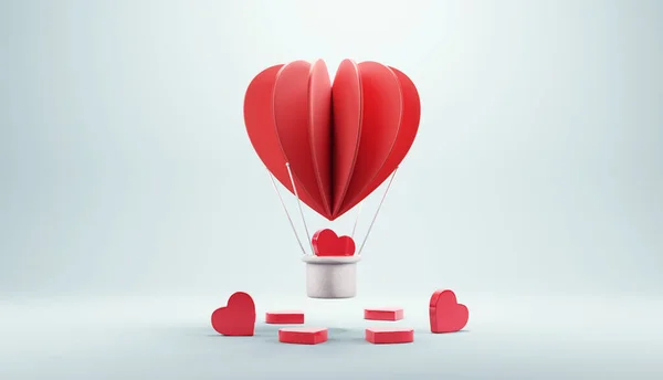 Balão Voando Com Coração Conceito Dia Dos Namorados Renderização — Fotografia de Stock