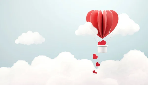 Balloon Flying Heart Float Cloud Sky Valentine Day Concept Render — Stock Photo, Image