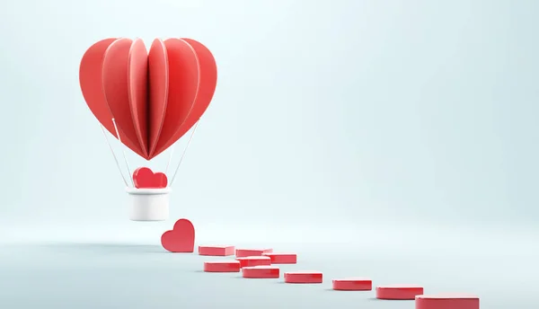 Balloon Flying Heart Valentine Day Concept Render — Stock Photo, Image