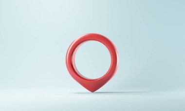 3d kırmızı harita işaretleyici iğnesi. Mavi arkaplanda konum sembolü. 3B görüntüleme.