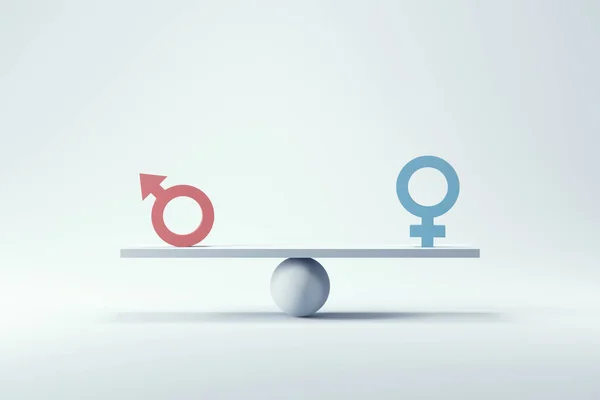 Gender Equality Concept Male Female Symbol Scales Balance Blue Background — Stock Photo, Image