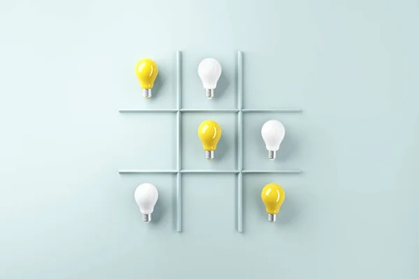 Creativity Concepts Ideas Light Bulb Tic Tac Toe Game Render — Stock Photo, Image
