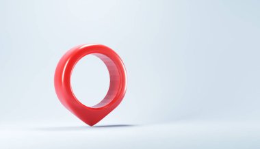 3d kırmızı harita işaretleyici iğnesi. Mavi arkaplanda konum sembolü. Boşluğu kopyala, 3B görüntüleme